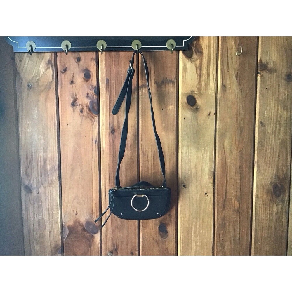 Aldo Small Black Crossbody Handbag Adjustable Strap Buckle Pockets Purse